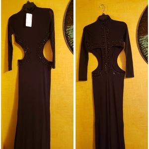 KIKI RIKI CUT-OUT SIDE HIGH NECKLINE GOWN